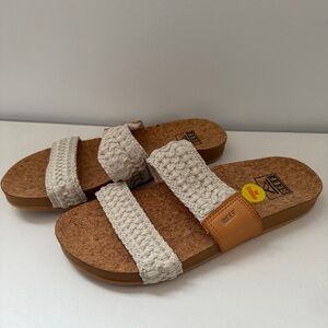 Reef Cushion Vista Thread Sandals - Ivory/Cork Slide - Size 7 NEW